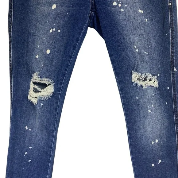 One 5 One women's size 6 (28) distressed mid rise splatter skinny denim jeans - Picture 2 of 6